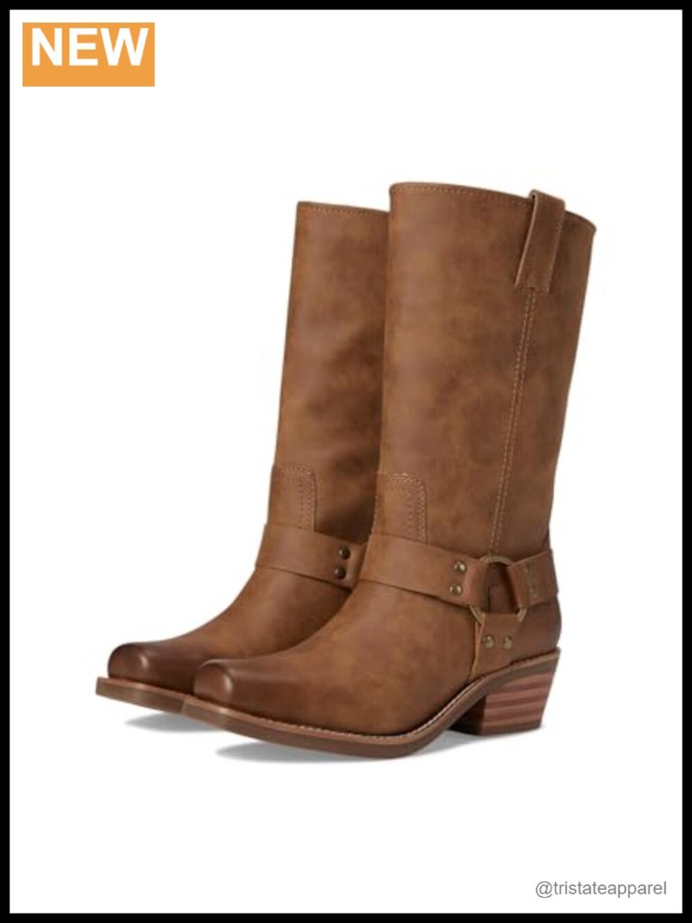 FRYE AND CO. Lorrie Harness 12 Women's Mid-Calf Pull-On Motorcycle Boots Vegan